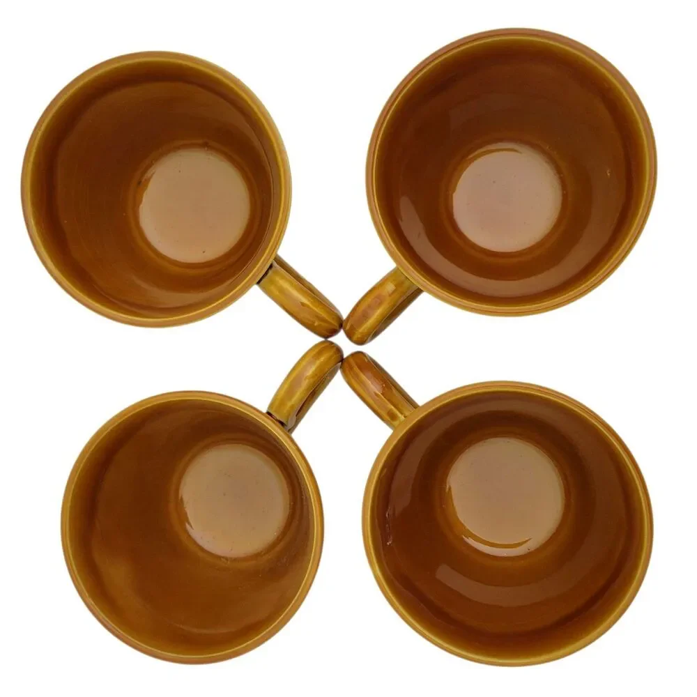 Amber Brown Ceramic Teacup and Saucer Set - 4-Piece